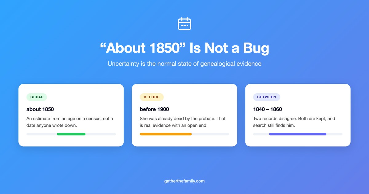 Why "About 1850" Breaks Most Genealogy Software